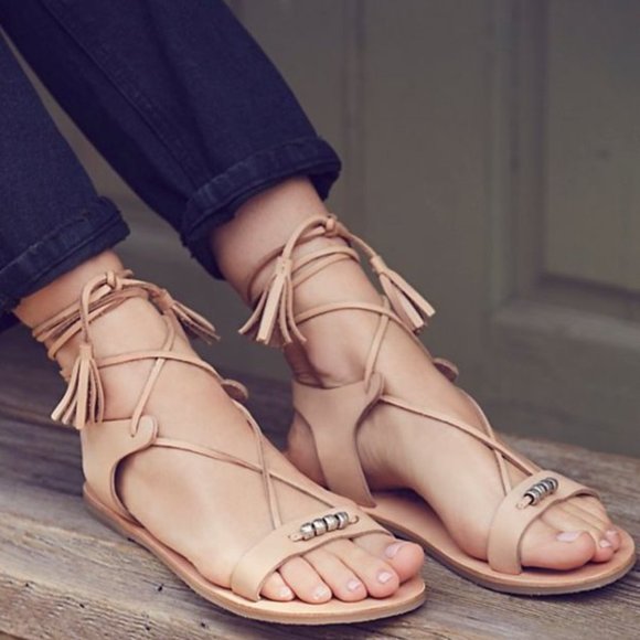 Free People Leather Bryn Marr Ankle Wrap Sandals - Picture 1 of 11